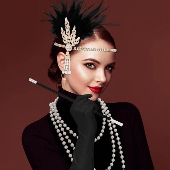 5PCS 1920s Accessories Flapper Great Gatsby Vintage Retro Costume Set NEW main image 5
